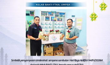 Satu sesi simbolik penyampaian cenderahati telah diadakan bertempat di Pejabat Pentadbiran FTKA pada 10 Mac 2026. Sumbangan ikhlas ini hasil gabungan murni daripada pihak pengurusan FTKA dan Kelab BAKTI FTKA buat semua warga kerja FTKA